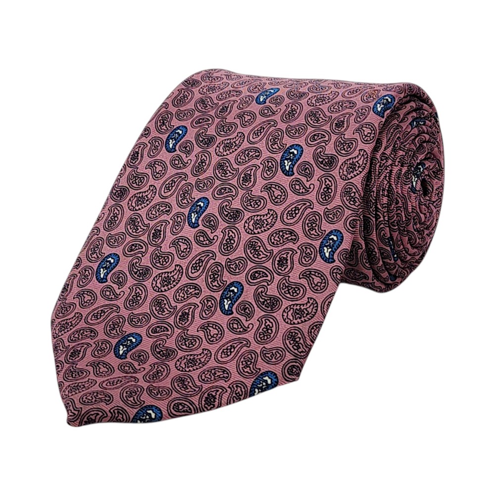 Christian Dior Monsieur Silk Necktie Classic Paisley Pattern Mauve Pink Blue